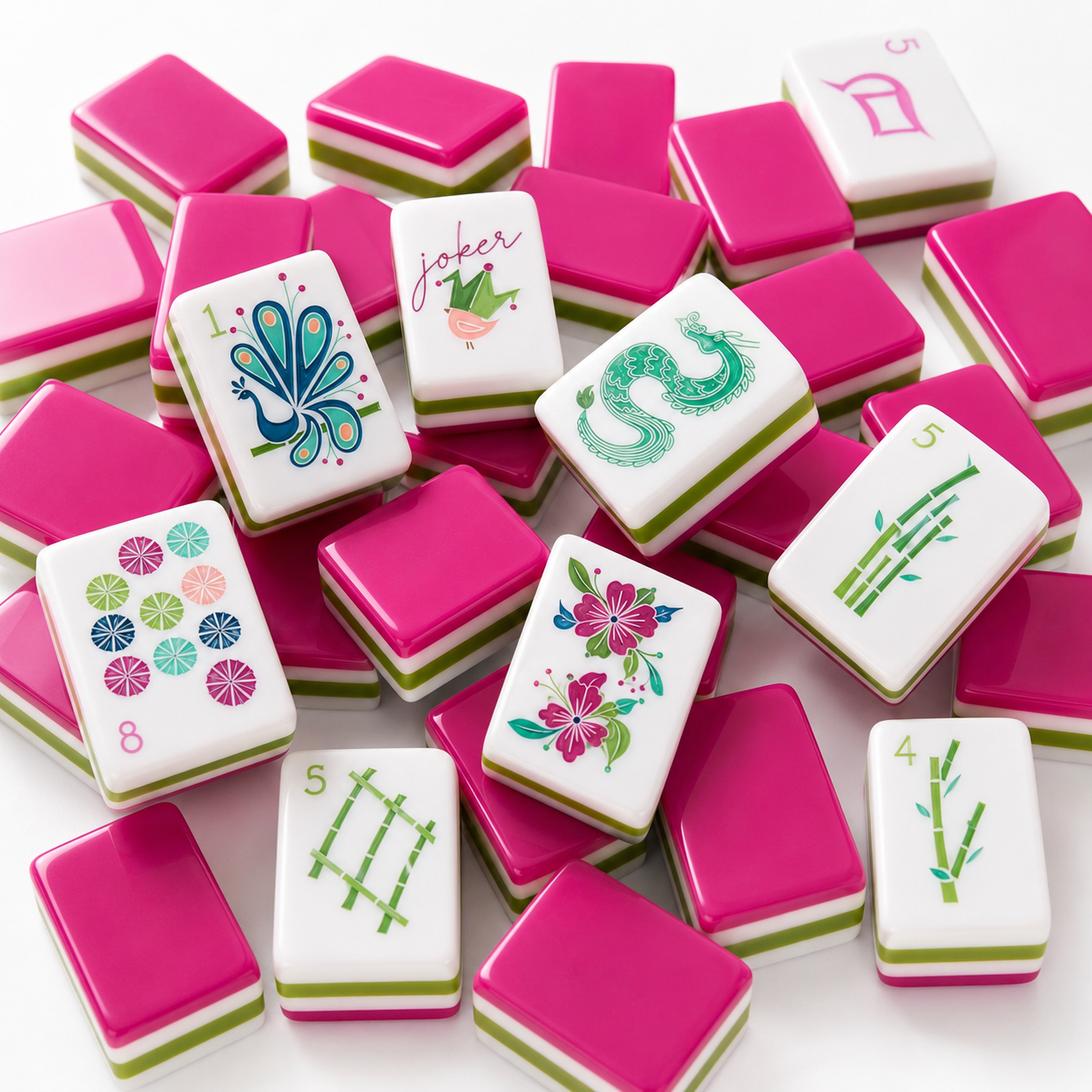 American Mahjong Set, Mahjong Tiles, Random Mahjong Table Mat, Includes Blue Portable Bag, Perfect Gift for Mahjong Lovers