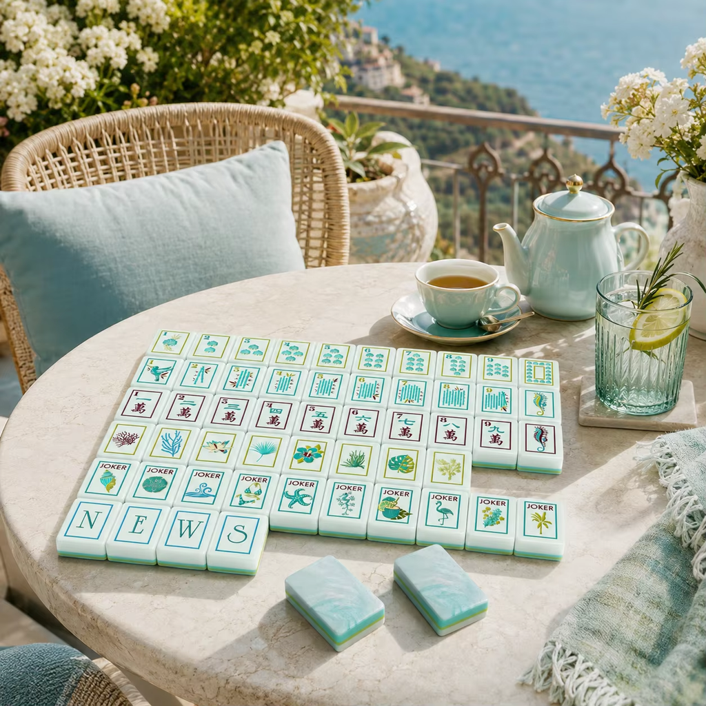 Portable Ocean Theme American Mahjong Set, Acrylic Travel Mahjong Kit, Ideal for Outdoor Activities and Gifts, Perfect for Entertainment