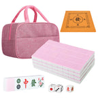 TWBTC Chinese Pink Small Travel Mahjong Sets 144 + 8 Blank Melamine Tiles 1.18"(30mm) Size with Portable Travel Handbag Complete Mahjong Game Set - (Mah Jong Mahjong 粉色中国麻将)